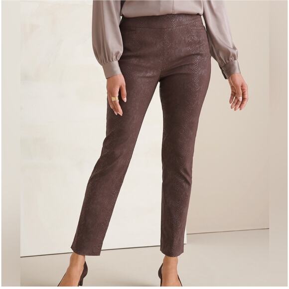 CHICO'S Pants Pull On US Size 8R So Slimming Ankle Reptile Brown Sheen Stretch
